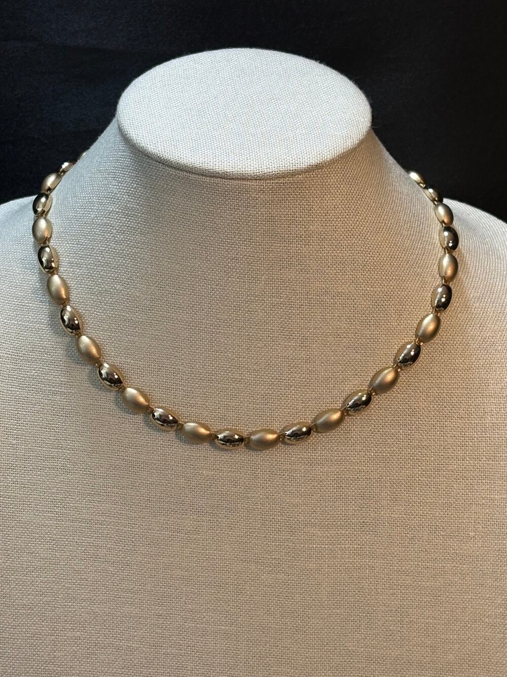 Vintage Gold Tone Alternating Bead Necklace 18 Inch Plus Extender 1980s 1990s
